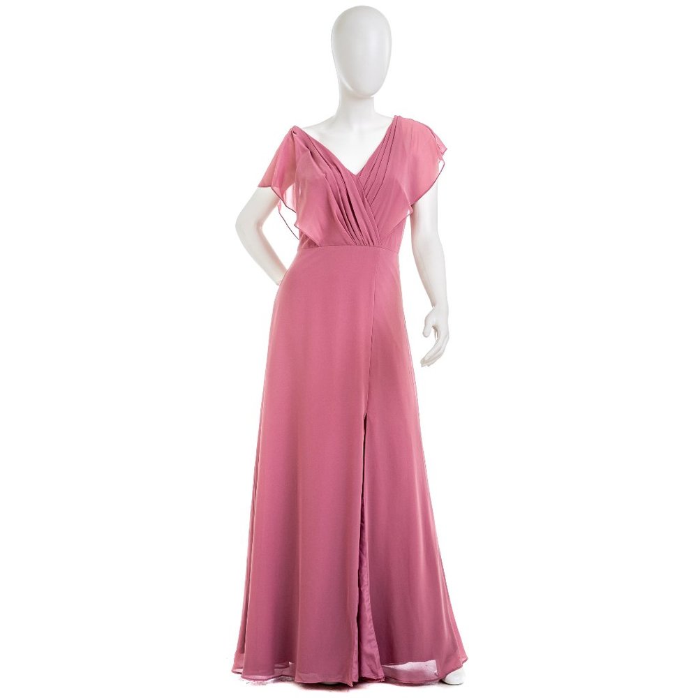 MONIQUE LHUILLIER Double V Neck Chiffon Dress Sz 6